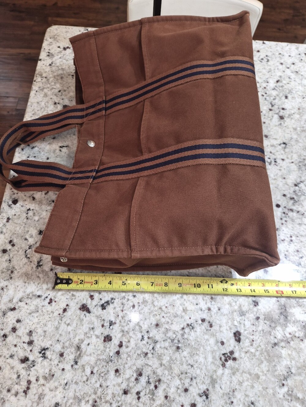 Hermès Fourre Tout GM Canvas Tote Bag Brown Navy Blue Striped Vintage - Picture 13 of 15